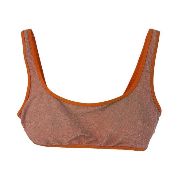 Aerie Scoop Neck Bikini Top Orange Glitter Shimmer Size M Beach Preppy Swimwear - Picture 1 of 7